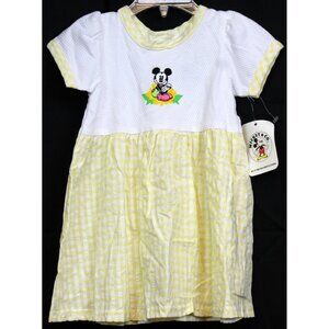 Vtg 90s Disney Micky & Co Seersucker Dress Summer sz 2T White Yellow Embroidered